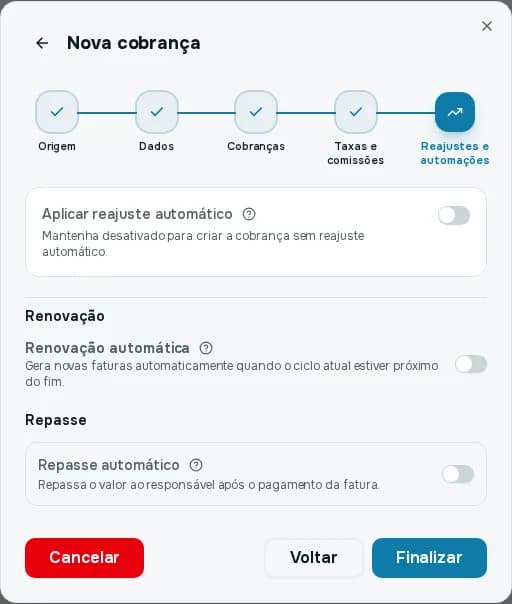 Passo Reajustes e automações com o reajuste automático desligado