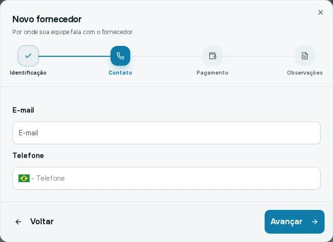 Segunda etapa do assistente, com e-mail e telefone