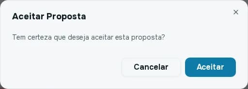 Confirmação Aceitar Proposta com os botões Cancelar e Aceitar