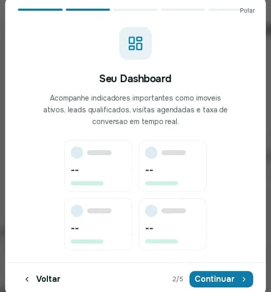 Segundo passo do tour, Seu Dashboard