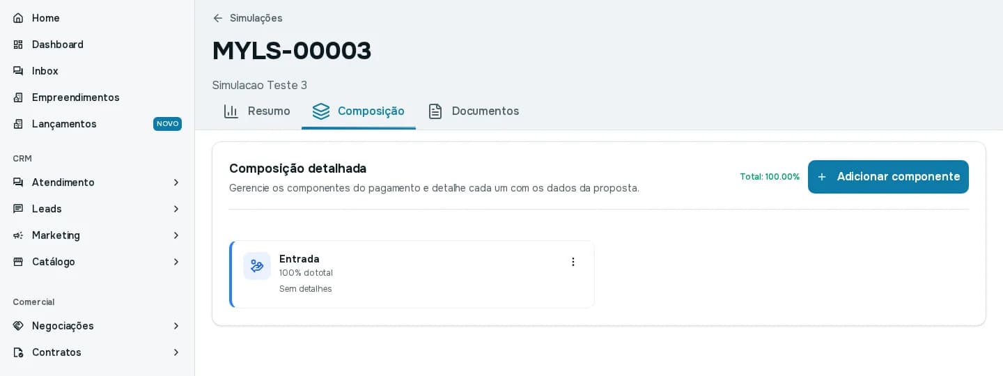 Aba Composição com um componente de entrada de 100 por cento do total